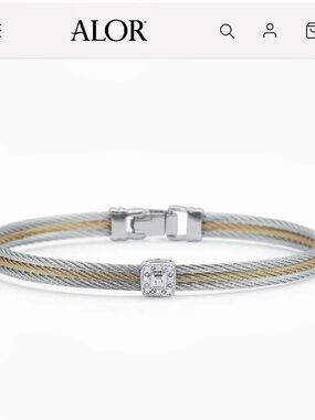 ALOR Yellow Cable Classic Stackable Bracelet with Single Square Station